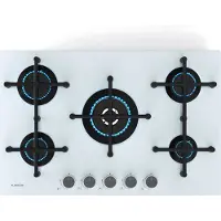Klarstein Illuminosa 5 gaskookplaat, 5 Sabaf-branders, 4 kW wokbrander, gehard glas, elektrische ontsteking, vlambeveiliging, gietijzeren pannendragers, 76 cm breed, verbeterde kookprestaties
