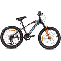 Sun baby Tiger Bike Kinderfiets voor jongens van 6 tot 10 jaar, 20 inch Zwart-Turkoois-Grijs-Oranje, wielmaat te kiezen uit 6 versnellingen Shimano