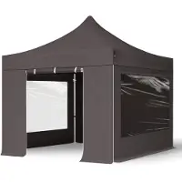 TOOLPORT 3x3 m Easy up partytent met zijwanden (2 panorama), PROFESSIONAL alu 40mm, donkergrijs