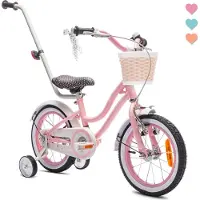 Sun baby Heart Bike Fiets voor een meisje van 3 tot 5 jaar, 14 inch Roze, met fietsbel, zijwieltjes, duwstang en stuurmandje