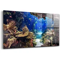 Wallfluent Glasschilderij - Aquarium met vissen Glazen Schilderij - 140x70 cm - Veelkleurig Horizontale muurfoto - Dieren Foto Glas - Schilderij Op Glas - Glas Schilderij