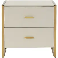Vente-unique Nachtkastje met 2 lades - Mdf - Beige en goud - OMBRELIA