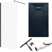 Badland Ketil Vidar doucheset met glaswisser 150 x 90 cm zwart - walk-in douchewand met douchebak