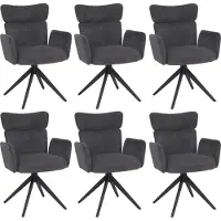 Mendler Set van 6 eetkamerstoelen -N11, draaibare stoel met automatische terugkeerfunctie, bouclé-stof 350 g/m² ~ donkergrijs, poten donkergrijs