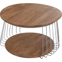 Mendler MCA salontafel -P60, bijzettafel koffietafel loungetafel, metaal MDF rond Ø 70 cm ~ bruin