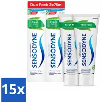 Sensodyne 15 x - Tandpasta - Fresh Mint - Frisse Munt - Duopack - 2 x 75 ml - Gevoelige Tanden - Tandpasta - Frisse Munt - Fluoride - Tandplak