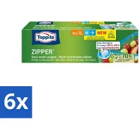 Toppits – Zipper Multifunctionele Zakken – 1 Liter – 12 Zakjes - Voordeelverpakking - 6 stuks