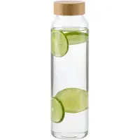 Alpina Glazen waterfles / drinkfles / sportfles - helder transparant - met Bamboe dop - 1000 ml
