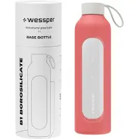 Wessper Glazen Motivatiefles 1000ml – Duurzame Waterfles in CORAL