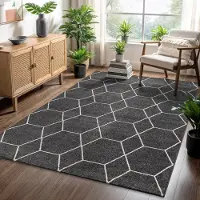 Muratap Trellis uni effen laagpolig vloerkleed modern donker 160x230 cm