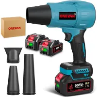ONEVAN Accu Bladblazer 21V - Handblazer 300 m/s - Borselloze Motor - met 2x Accu's & 4x Sproeiers - Elektrische Stofblazer - voor blad/sneeuw/stof/koolstof/zaagsel