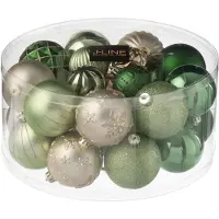 J-Line kerstbal - kunststof - groen/ecru - doos van 30