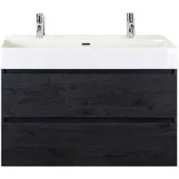 BES LED Maxx XL Badmeubelset 100 cm - Black Oak - Wastafel Kube 2 Kraangaten