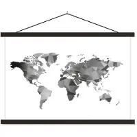 MuchoWow Wereldkaart zwart - grijs - wit - schoolplaat platte latten zwart 150x100 cm - Foto print op textielposter (wanddecoratie woonkamer/slaapkamer)