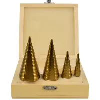GEKO Set van trapboren - - 4 elementen (4–39 mm) - Snelle staal HSS - Titanium coating - Houten koffer