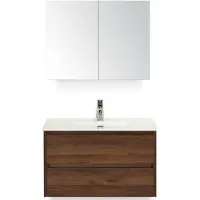 BES LED Dante Badmeubelset 80 cm - Walnoot - Keramische Wastafel Wit Cover met Spiegelkast