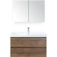 BES LED Maxx XL Badmeubelset 100 cm - Tabacco - Wastafel Just 1 Kraangat met Spiegelkast