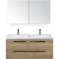 BES LED Seville Badmeubelset 120 cm - 2 Laden Natuur Eik - Wastafel Djazz Enkel 2 Kraangaten met Spiegelkast