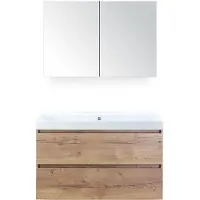 BES LED Maxx XL Badmeubelset 100 cm - Natuur Eiken - Wastafel Just Zonder Kraangat met Spiegelkast