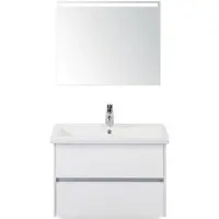 BES LED Como Badmeubelset 80 cm - Greeplijst in Kleur Wit Hoogglans - Keramische Wastafel Wit met Sence Spiegel