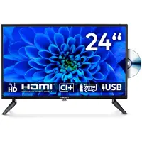 Medion 59.9 cm 24" Full HD TV met DVD speler perfect voor camping camper vrachtwagen tuin 12V auto adapter Triple Tuner HDMI USB, MD824001