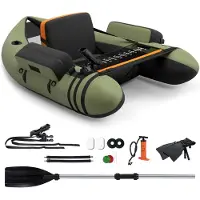 Costway Opblaasbare rubberboot, vissersboot met verstelbare rugleuning, vissersboot met pomp, peddel, riemen, peddelboot voor volwassenen, 150 kg draagvermogen, 135 x 109 x 54cm