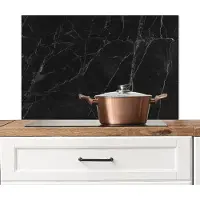 KitchenYeah Spatscherm keuken 90x60 cm - Kookplaat achterwand Marmer - Zwart - Muurbeschermer - Spatwand fornuis - Hoogwaardig aluminium