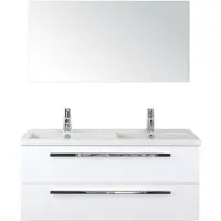 BES LED Seville Badmeubelset 120 cm - 2 Laden Wit Hoogglans - Wastafel Djazz Dubbel met Spiegel