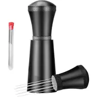 LONGZIMING Espresso WDT Tool - Koffieverdeler - 7 Naalden 0,3 mm - Aluminium - Inclusief Stand - Barista Accessoire - Verwijderbare Koffieverdeler - Zwart