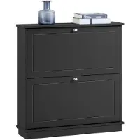 SoBuy FSR99-SCH Schoenenkast met 2 Kleppen – Zwart – 76x18x79 cm – Smalle Opbergkast voor de Hal