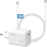 Phreeze 65w usb C adapter - snellader - met lange usb C kabel - 2 meter - oplaadstekker met usb C poort - voor telefoon, tablet en laptop - Wit