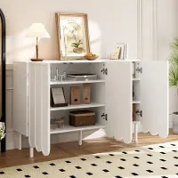 OKWISH Dressoir – Greeploos Modern Met Golvende Deuren – 120×35×80 cm – 2 Deuren – Verstelbare Planken En Middenpoten – MDF Wit – Voor Woonkamer Eetkamer Hal
