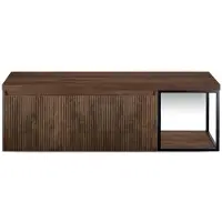 BES LED Frozen 3D Badmeubelset 140 cm - Greeplijst in Kleur - Zwart Frame - Wastafelbovenblad Dark Oak