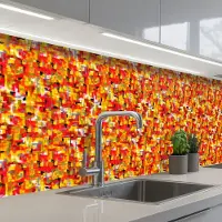 KitchenYeah Keuken achterwand 400x60 cm - Spatscherm zelfklevend Abstract - Verf - Rood - Muurbeschermer - Spatwand fornuis