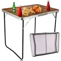 Discountershop Klaptafel 80x60x70cm – Inklapbare Campingtafel Houten Look – Opvouwbare Tuintafel met Handvat – Vouwtafel voor Buiten – Camping en Tuin