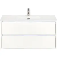 BES LED Dante Badmeubelset 100 cm - Wit Hoogglans - Keramische Wastafel Wit Cover