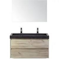 BES LED Dante Badmeubelset 100 cm - Craft Oak - Wastafel Hardsteen Wit Lucca 2 Kraangaten met Spiegel