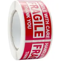 FSW-Products Fragile Verzendstickers op Rol – 250x Waarschuwingsstickers Breekbaar – Handle with Care / Thank You – 4,5 x 2,5 cm
