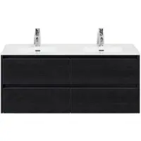 BES LED Dante Badmeubelset 120 cm - 4 Laden Black Oak - Keramische Wastafel Wit Cover