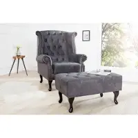 Invicta Elegante Chesterfield voetenbank antiekgrijs met knoopstiksel en klinknagels - 37474