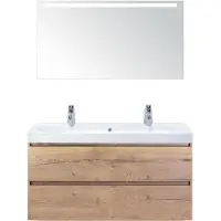 BES LED Maxx XL Badmeubelset 120 cm - Natuur Eiken - Wastafel Just Enkel 2 Kraangaten met LED Spiegel
