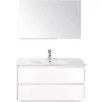 BES LED Dante Badmeubelset 100 cm - Wit Hoogglans - Keramische Wastafel Wit Enjoy met Spiegel