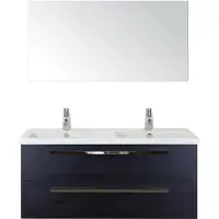 BES LED Seville Badmeubelset 120 cm - 2 Laden Black Oak - Wastafel Djazz Dubbel met Spiegel