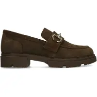 Manfield Bruine suède loafers met goudkleurig detail | Maat 38