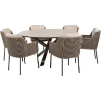 4 Seasons Outdoor Prado Bernini dining tuinset 160xH75 cm rond 7 delig keramiek terre