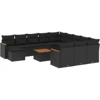 vidaXL 13-delige Loungeset met kussens poly rattan zwart