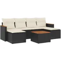 vidaXL 7-delige Loungeset met kussens poly rattan zwart