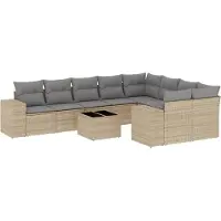 vidaXL 10-delige Loungeset met kussens poly rattan beige