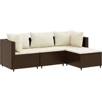vidaXL 4-delige Loungeset met kussens poly rattan bruin