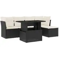 vidaXL 6-delige Loungeset met kussens poly rattan zwart